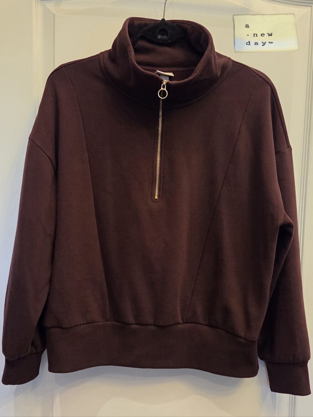 -a new day- Womens Burgundy Half-Zip Sweater